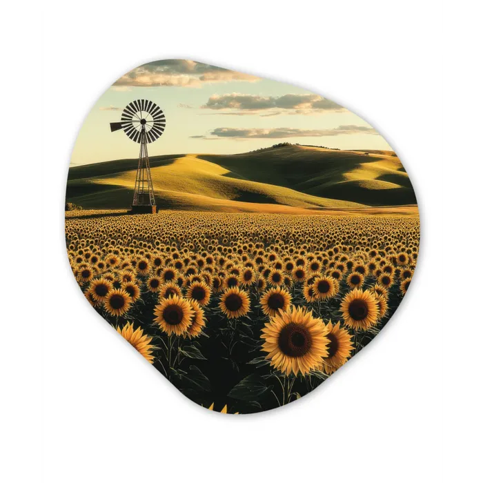 Zonnebloem - Veld - Windmolen Wandcirkel Organisch Plexiglas middel -3d