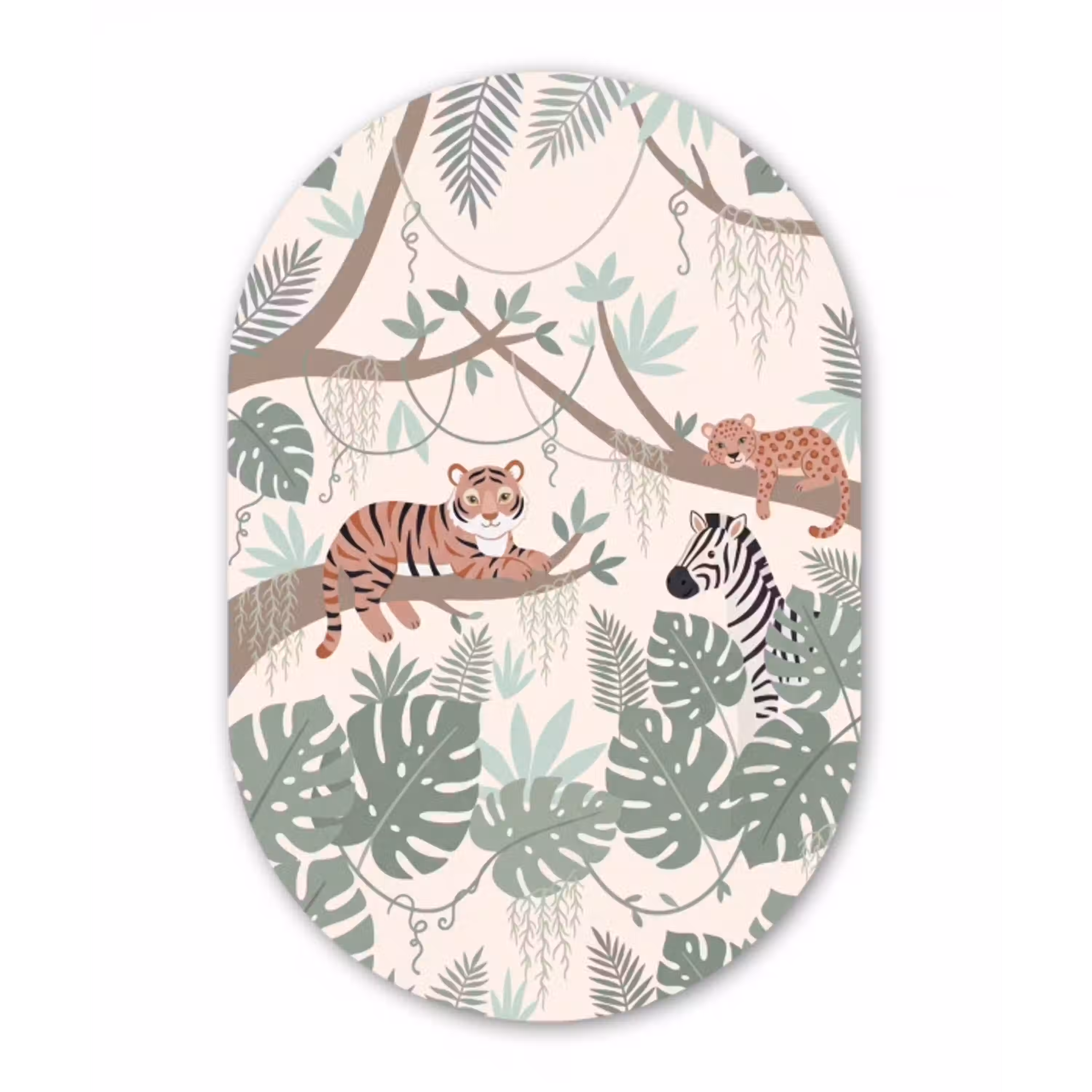 Jungle - Rustiek - Pastel Wandcirkel Ovaal Aluminium middel -3d