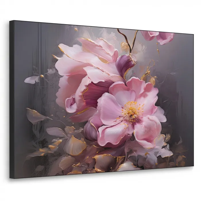Bloemen - Roze - Stilleven - Kunst Textielframe zwart klein -3d
