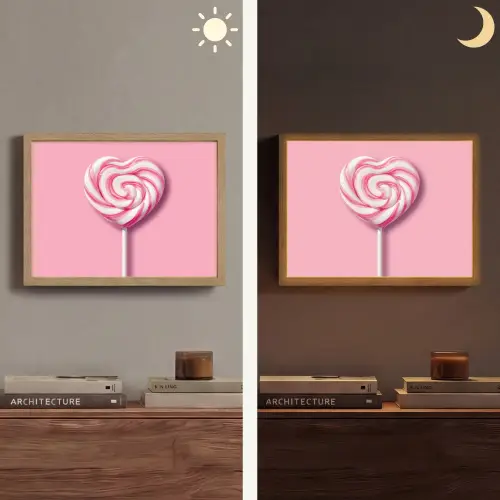 Snoep - Lolly - Hart- Roze Light Box met batterij (Wandlamp) middel -sfeer3