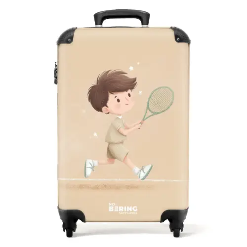 Jongen speelt tennis op zandkleurige achtergrond NBS - Handbagage koffer - Kinderen Unisex middel -productfoto_recht