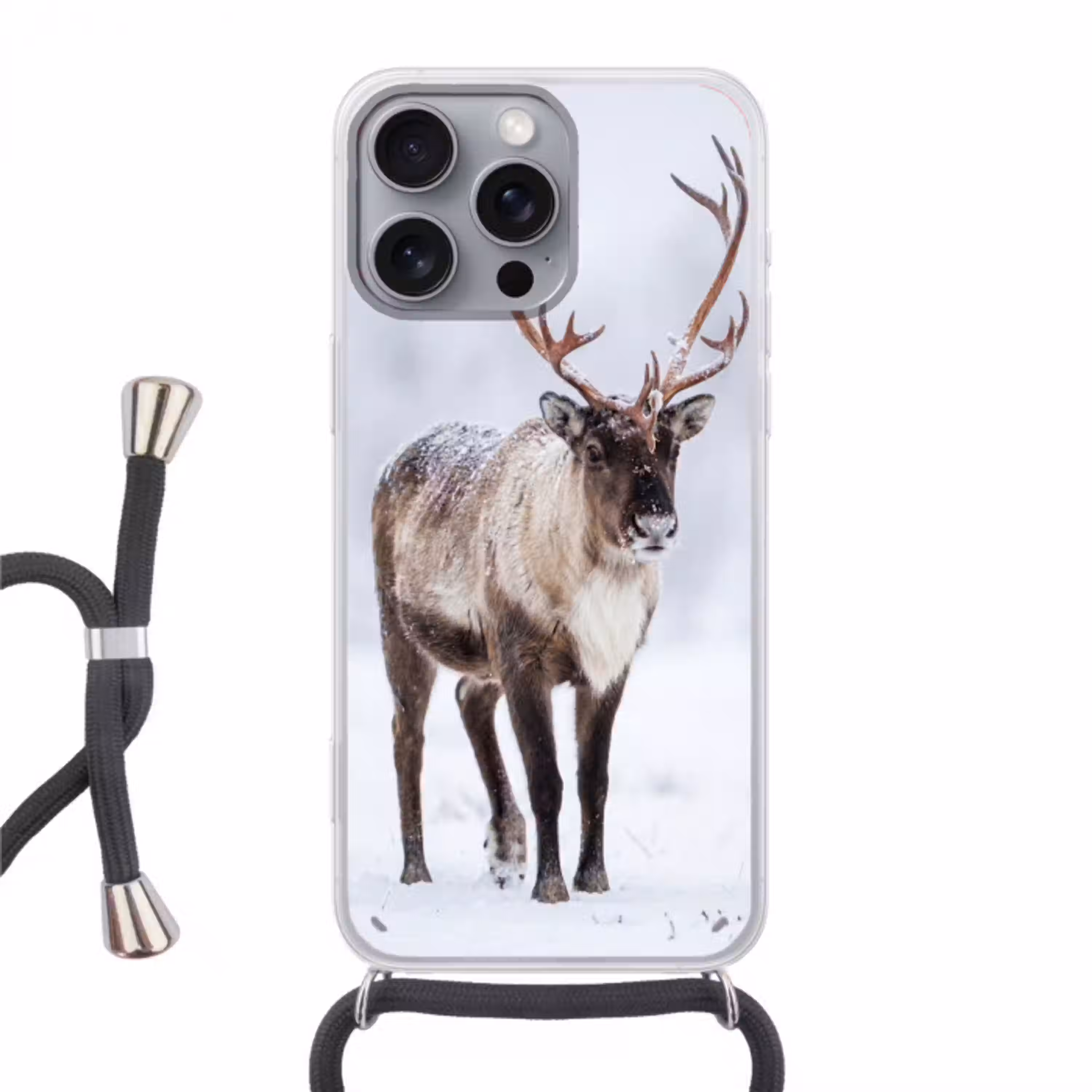 Rendier - Gewei - Toendra - Sneeuw - Wild Hoesje iPhone 16 Pro Max met koord klein -3d