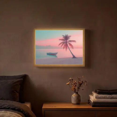 Zee - Boot - Zonsondergang Light Box met batterij (Wandlamp) middel -sfeer4