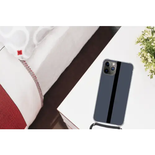 Blauw - Zwart - Streep - Minimalistisch Hoesje iPhone 12 Pro met koord klein -kamer