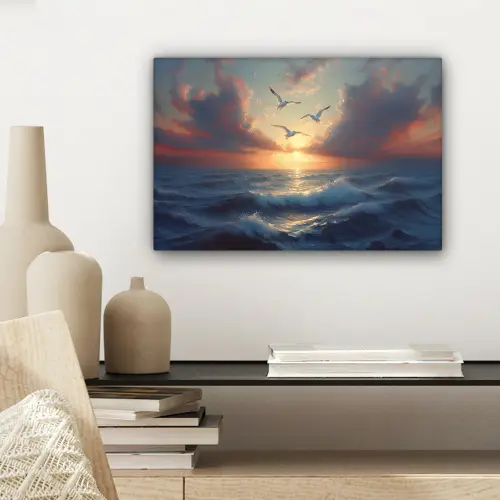 Meeuwen - Zonsondergang - Zee - Wolken canvas 2cm klein -sfeer6