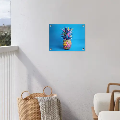 Ananas - Blauw - Tropisch - Vrolijk tuinposter los doek klein -sfeer8
