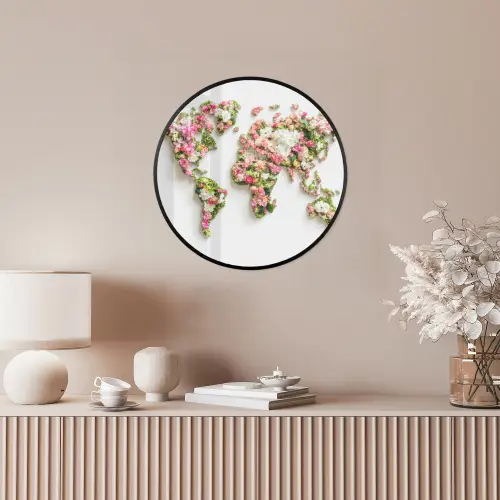 Wereldkaart - Bloemen - Subtiel Fotolijst rond zonder passe partout klein -sfeer3