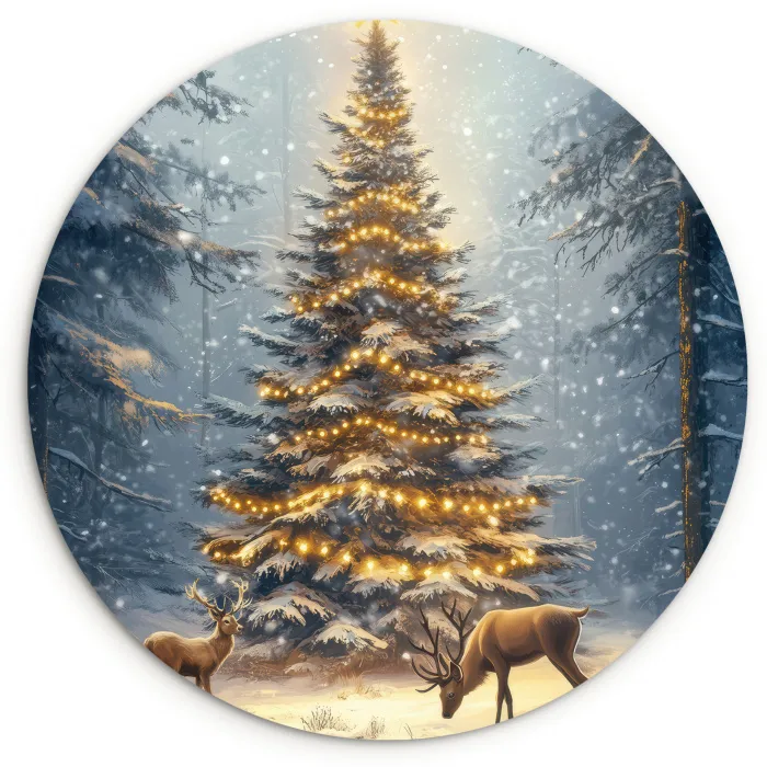 Kerstlicht - Woud - Hert - Donker Wandcirkel kunststof plaat 5mm dik klein -3d