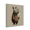 Neushoorn - Witte bloemen - Lief aluminium wit klein -3d