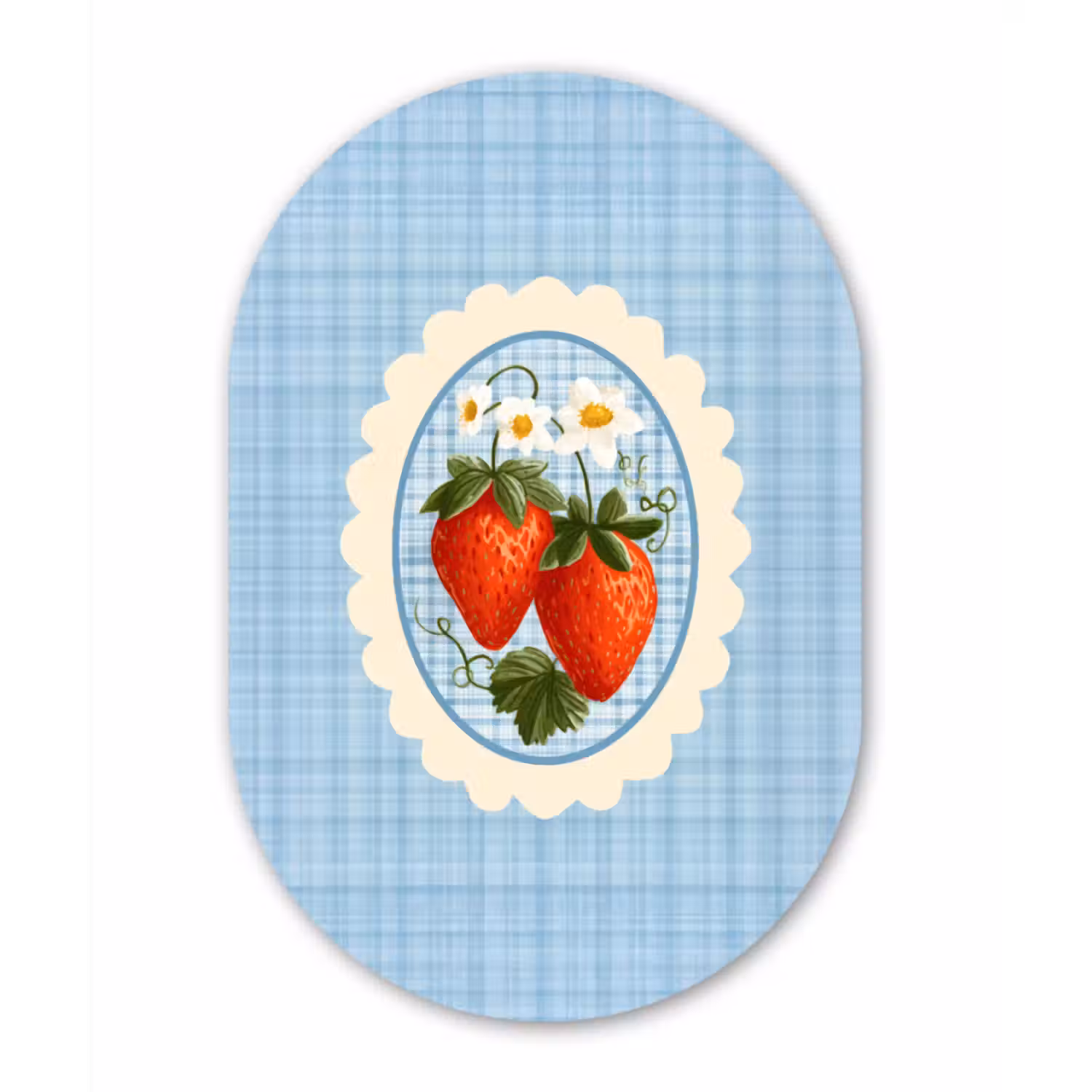 Muurovaal Glas – Aardbeien - Lijst - Rood - Geruit