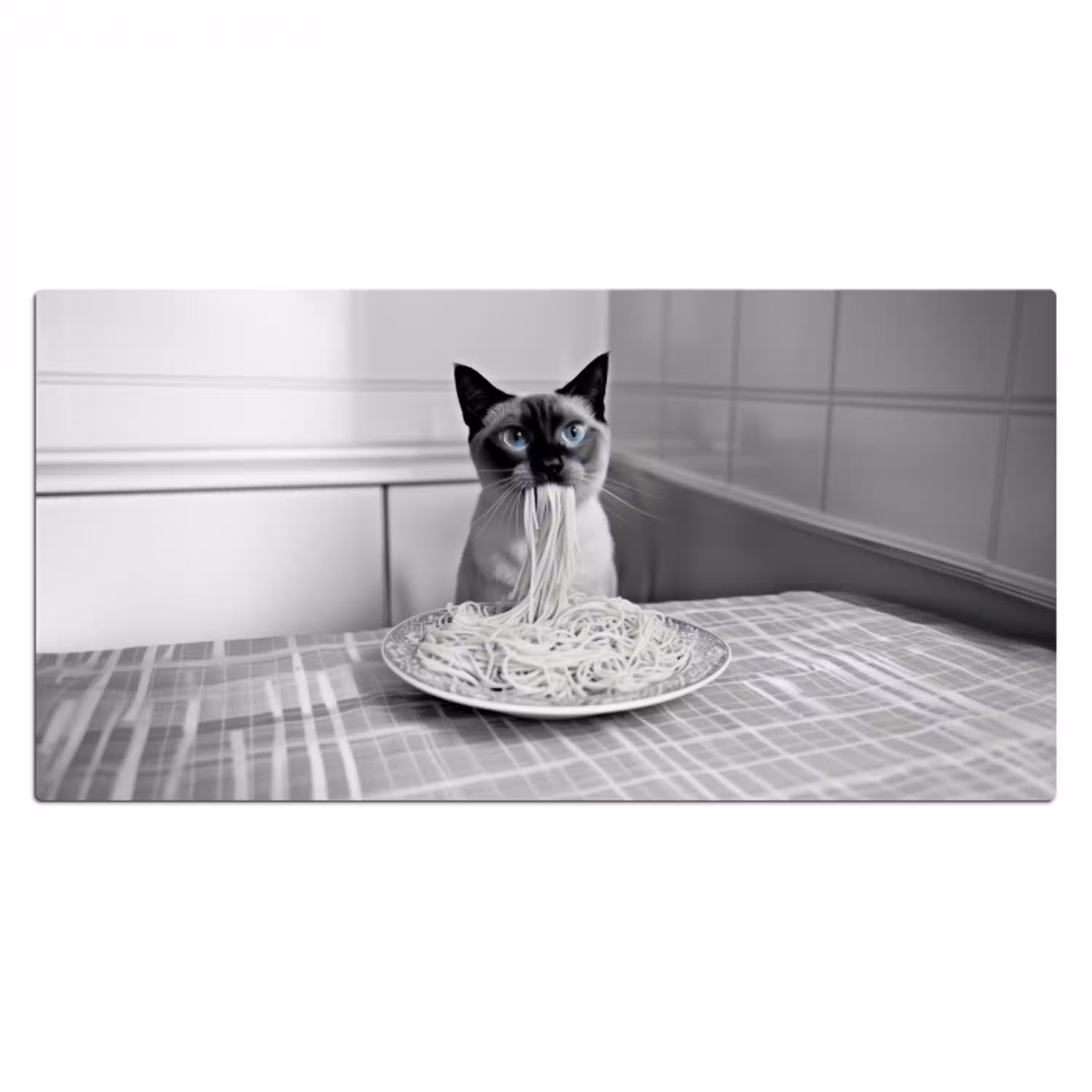 Kat - Siamees - Zwart Wit - Schattig - Dieren Muismat XXL klein -3d_leeg