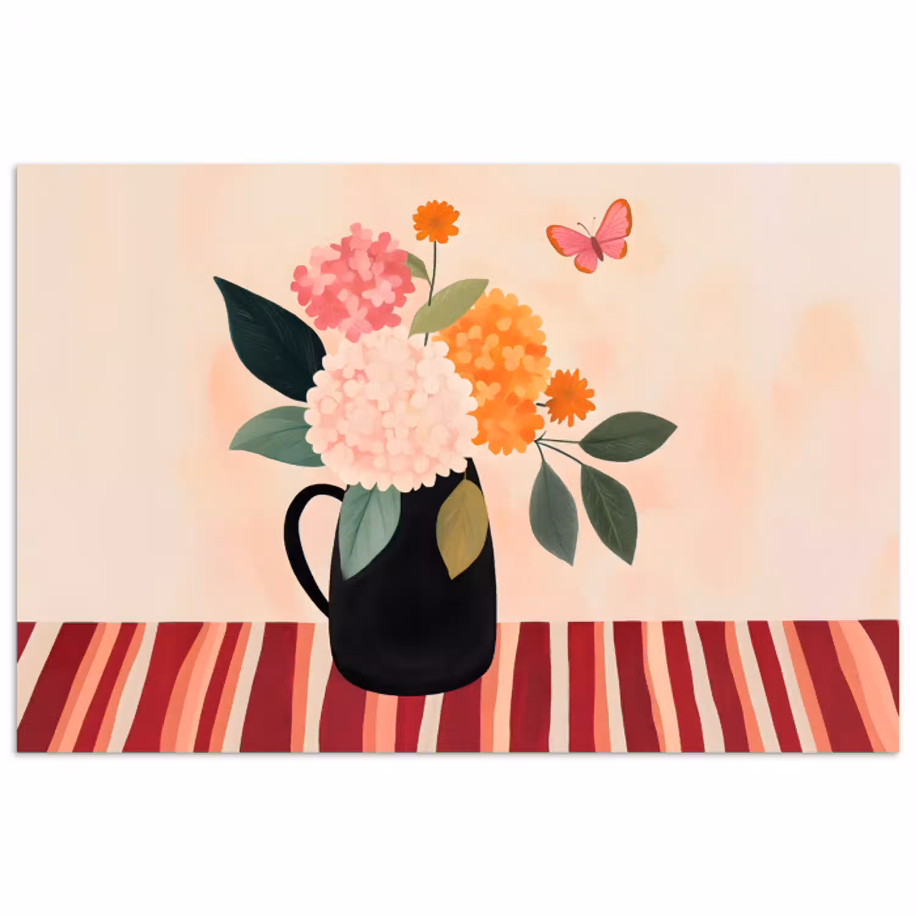 Vaas - Bloemen - Vlinder - Rood poster papier klein -3d