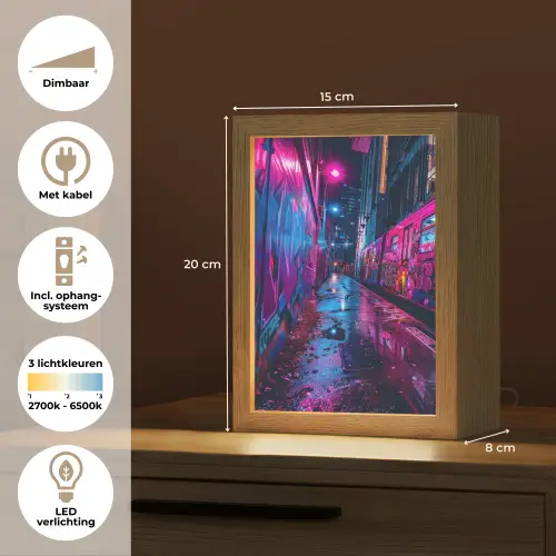 Stad - Neon -  Nacht - Roze - Graffiti Light Box met kabel (Tafellamp) klein -USP_NL