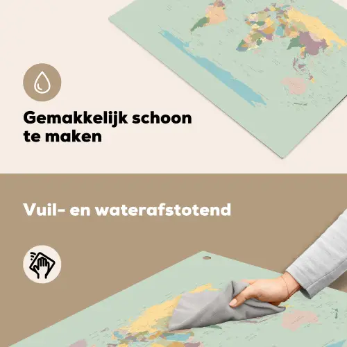 Wereldkaart - Realistisch - Kaart Inductie beschemer met haakjes klein -ky-schoon-nl