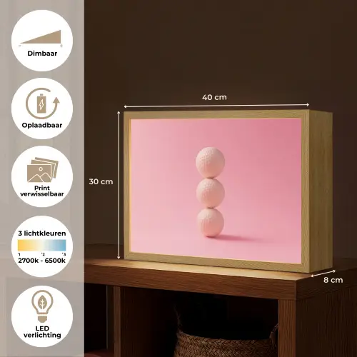 Golfballen - Roze - Drie Light Box met batterij (Wandlamp) middel -USP_websiteoverzichtNL