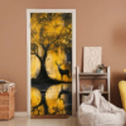 Boom - Verflook - Hert - Natuur - Goud deurposter klein -sfeer1