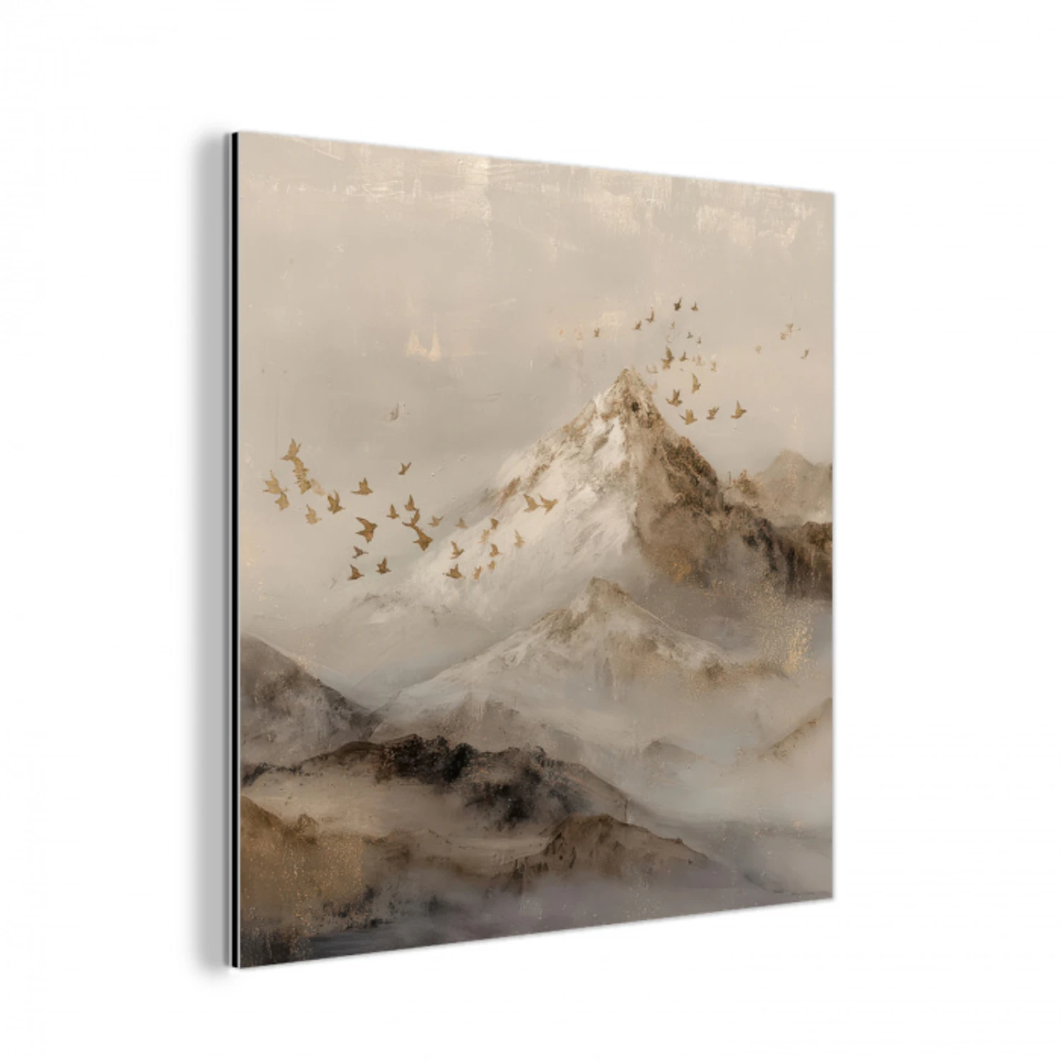 Berglandschap - Mist  - Penseelstreken aluminium wit klein -3d