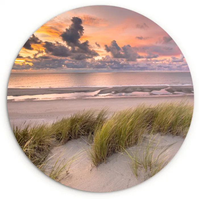 Zonsondergang - Duin - Strand - Planten - Zee Wandcirkel kunststof plaat 5mm dik klein -3d