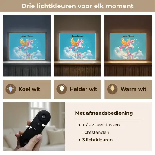Eenhoorn - Fantasie - Kasteel Light Box met batterij (Wandlamp kind) middel -USP_lichtkleurNL