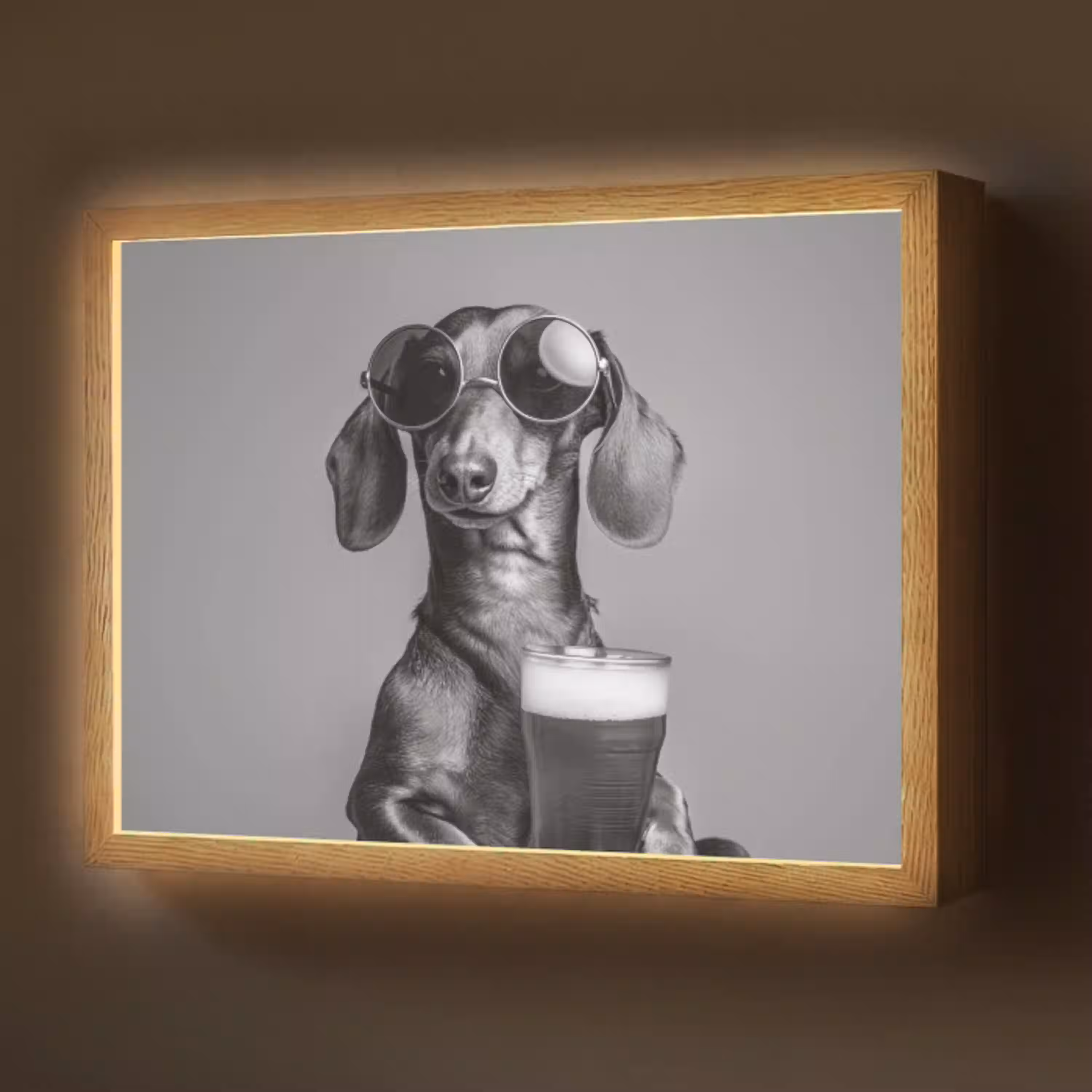 Teckel - Bier - Glas - Bril Light Box met batterij (Wandlamp) middel -z3d_website