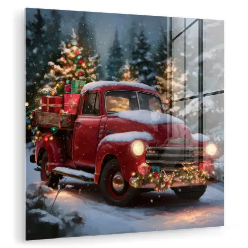 Kersttruck - Sneeuwbos - Rood plexiglas 5mm klein -zzzproduct_nieuw