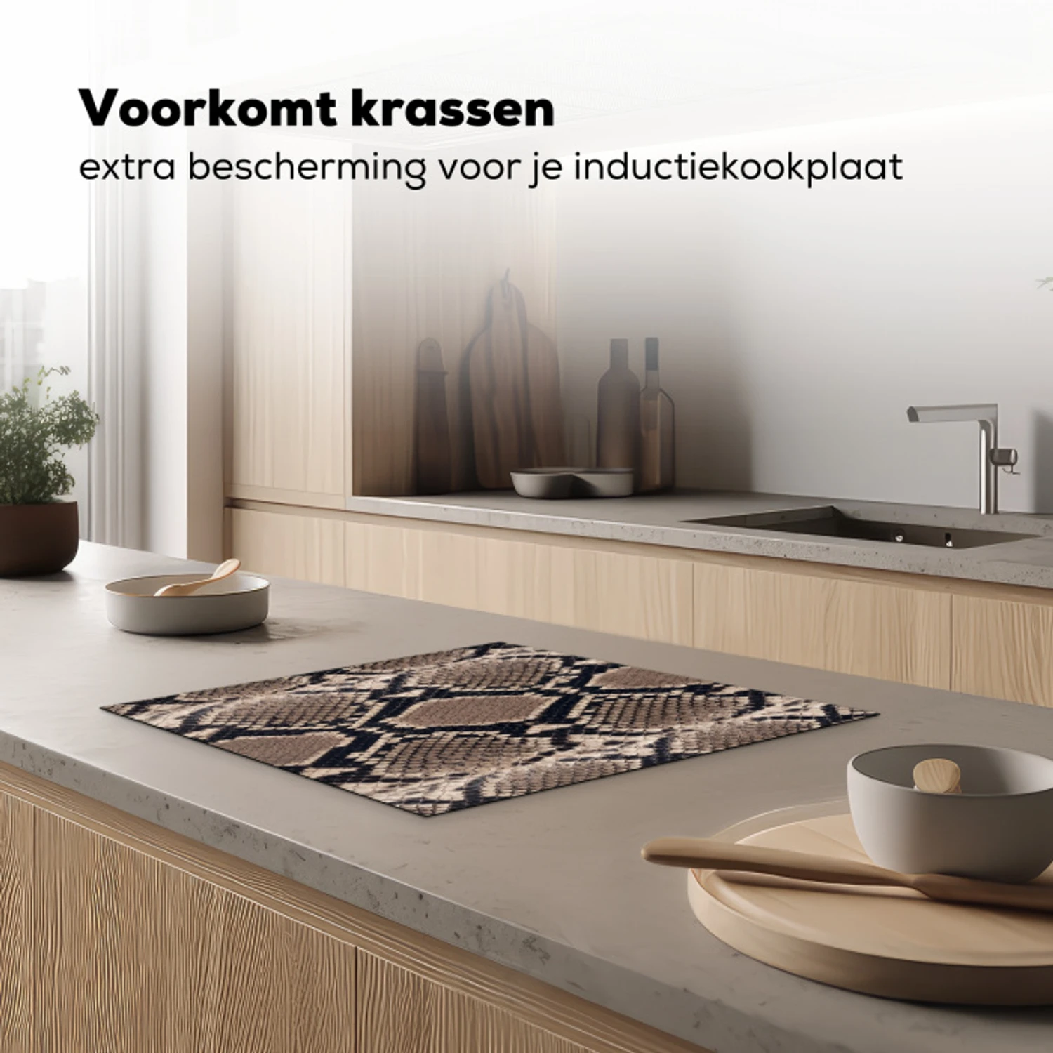 Slangenprint - Python - Bruin Inductie beschermer vinyl 3mm middel -sfeer1