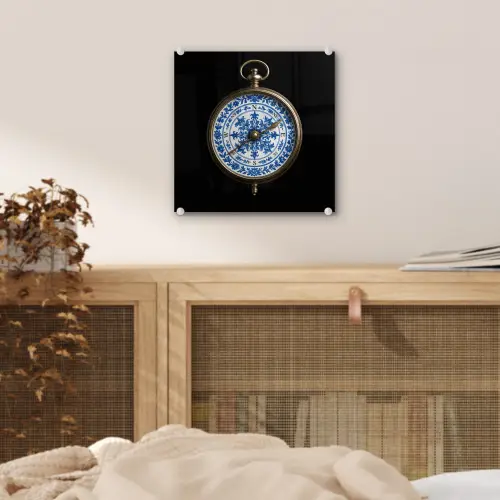 Kompas - Delfts blauw - Zwart plexiglas 5mm klein -sfeer4