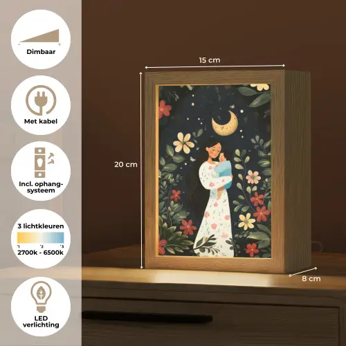 Moeder - Kind - Kleurrijk - Bloemen Light Box met kabel (Tafellamp) klein -USP_NL