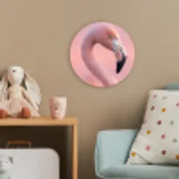 Flamingo - Portret - Roze Wandcirkel kunststof plaat 5mm dik klein -tsfeer1_kind