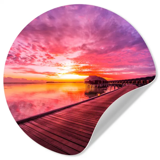 Steiger - Water - Zon - Roze - Horizon Wandcirkel behangsticker klein -3d