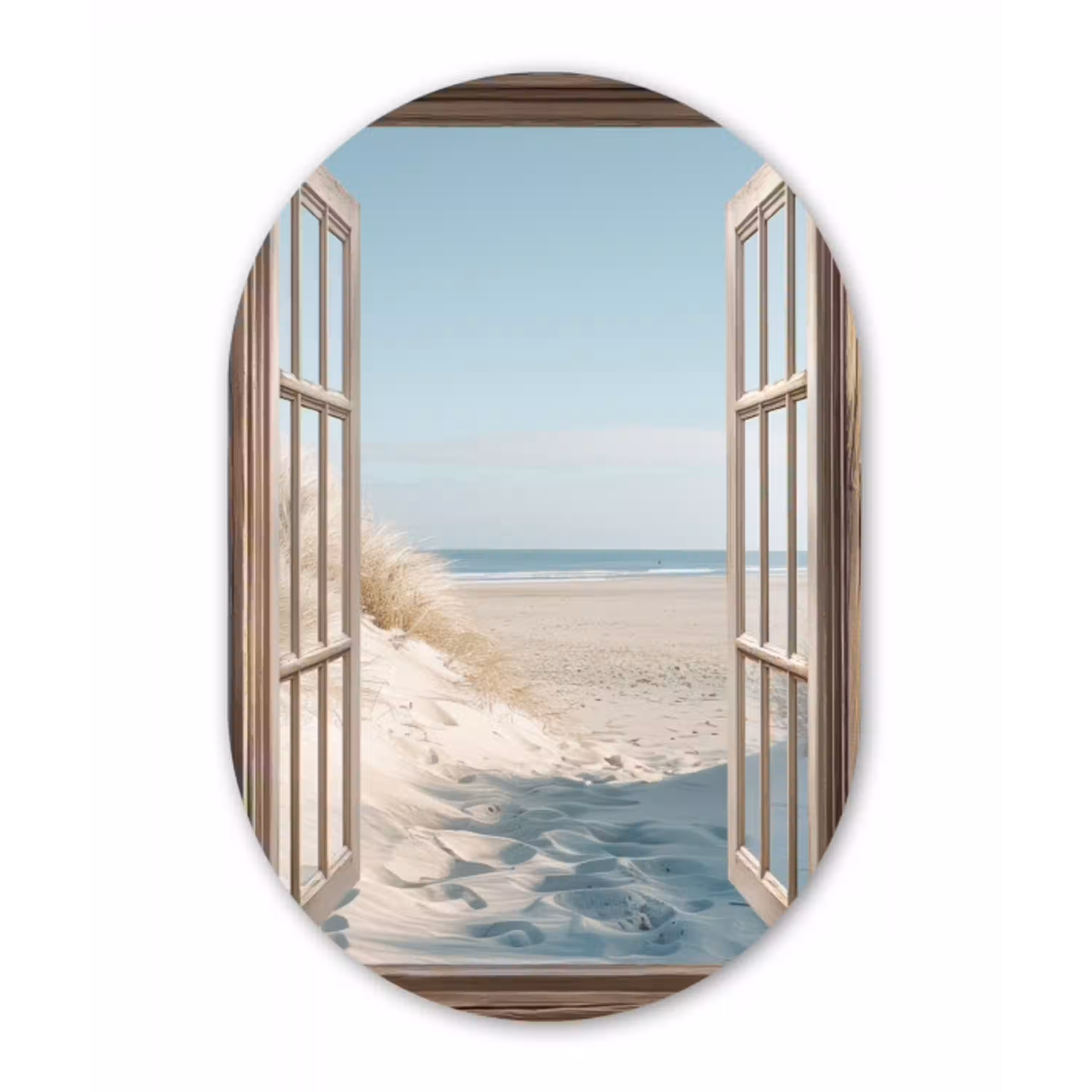 Doorkijk - Helmgras - Duinen - Zee - Landschap Wandcirkel Ovaal Glas middel -3d