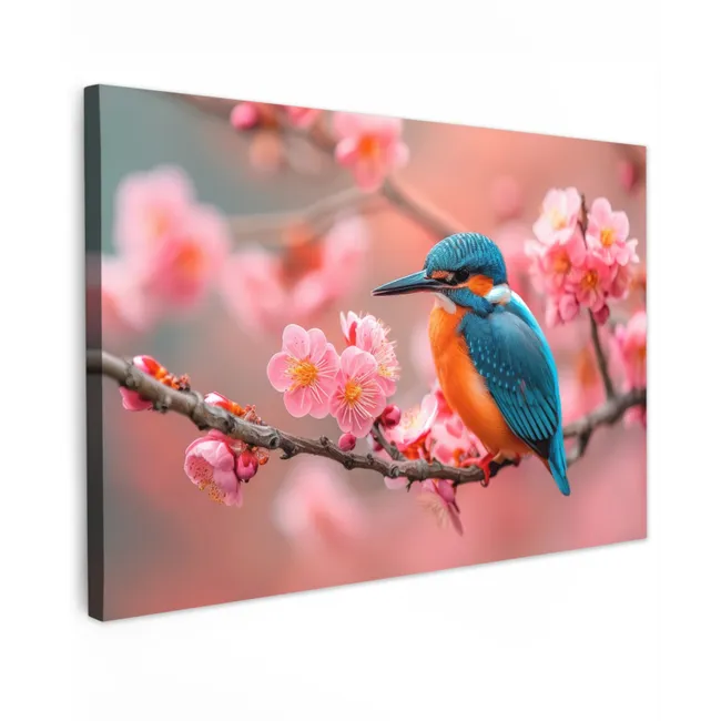 Buiten canvas - IJsvogel tussen Kersenbloesems