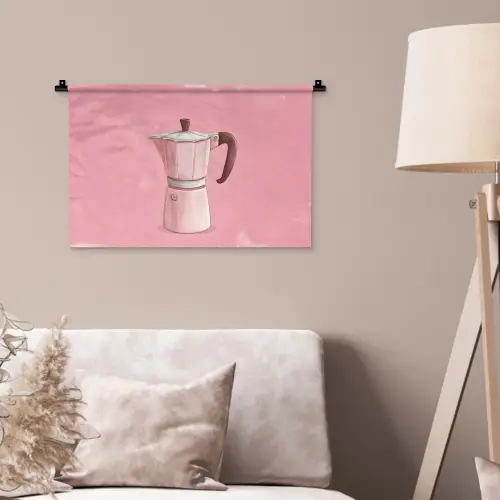Roze - Mokkapot - Illustratie - Koffie Wandkleed katoen klein -sfeer4