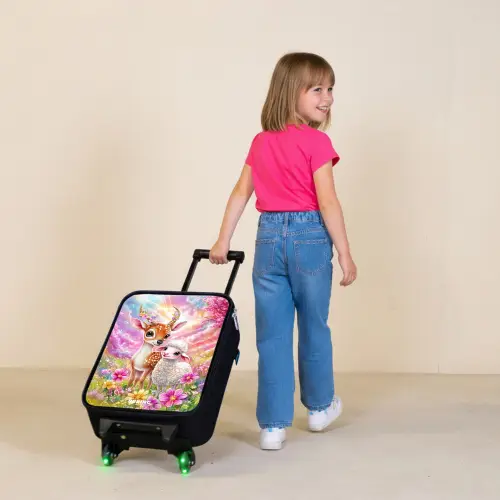 Hertje met een lammetje in pastelbloemenveld Kinderkoffer - Zwart klein -sfeer1
