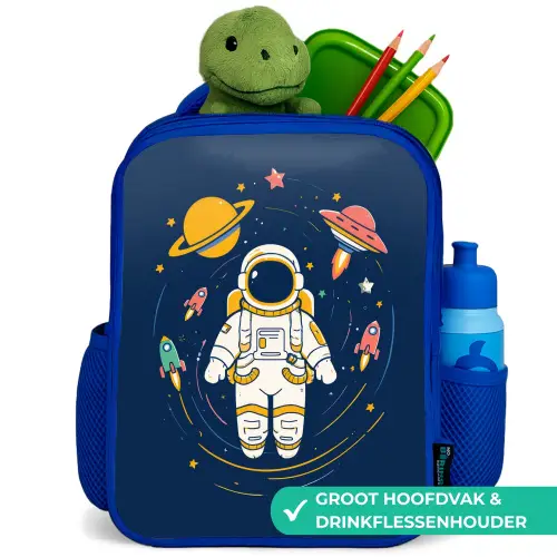 Astronaut - Planeten - Raket Kinderrugzak - Blauw middel -inhoud_NL
