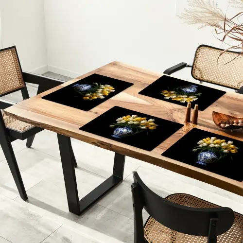Geel - Tulpen - Vaas - Bloemen Placemat vinyl groot -zzsfeer4_Kitchenyeah-website