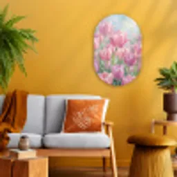 Tulpen - Veld - Lente - Roze Wandcirkel Ovaal Forex klein -sfeer4