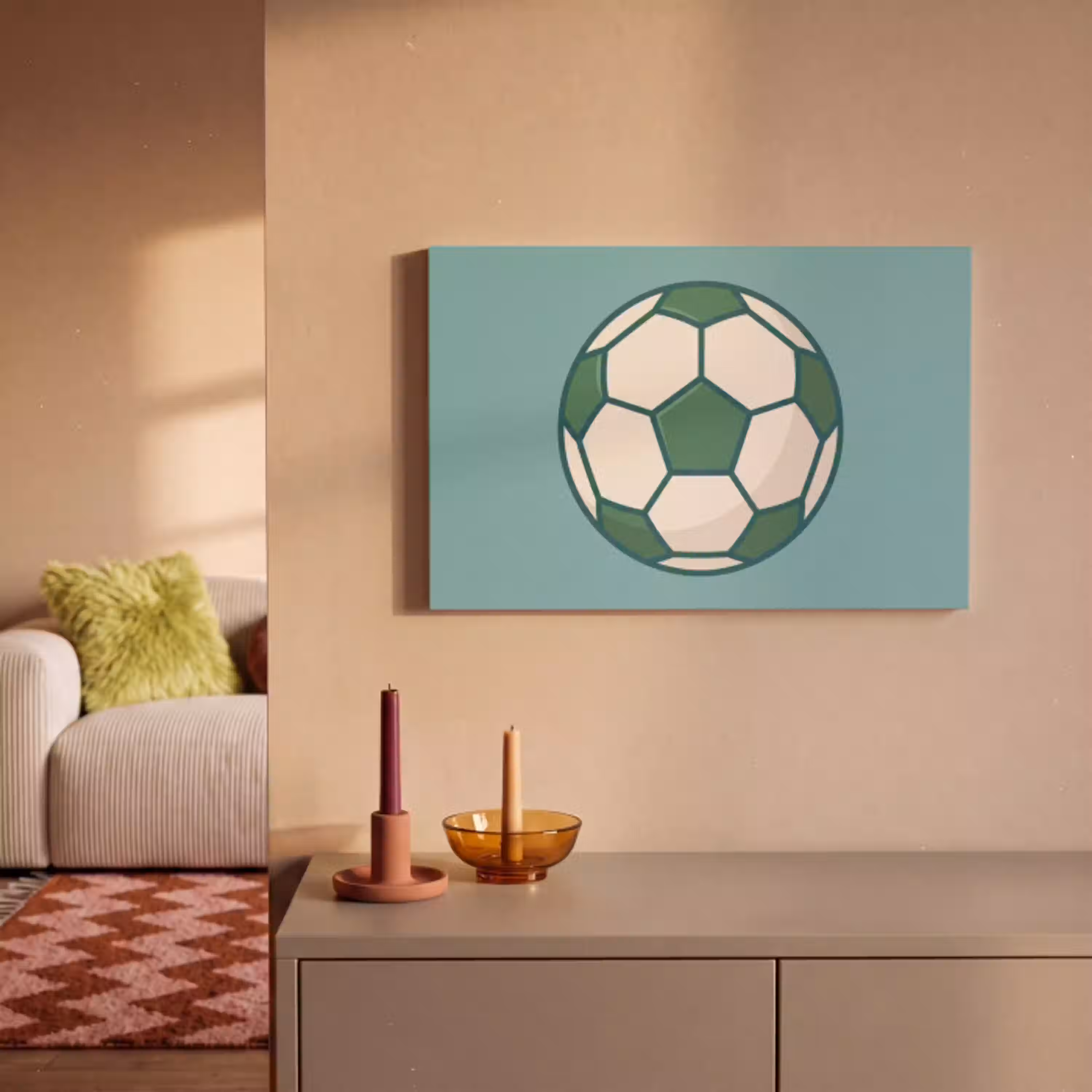 Voetbal - Geometrisch - Sport - Illustratie - Blauwgroen canvas 2cm klein -sfeer1