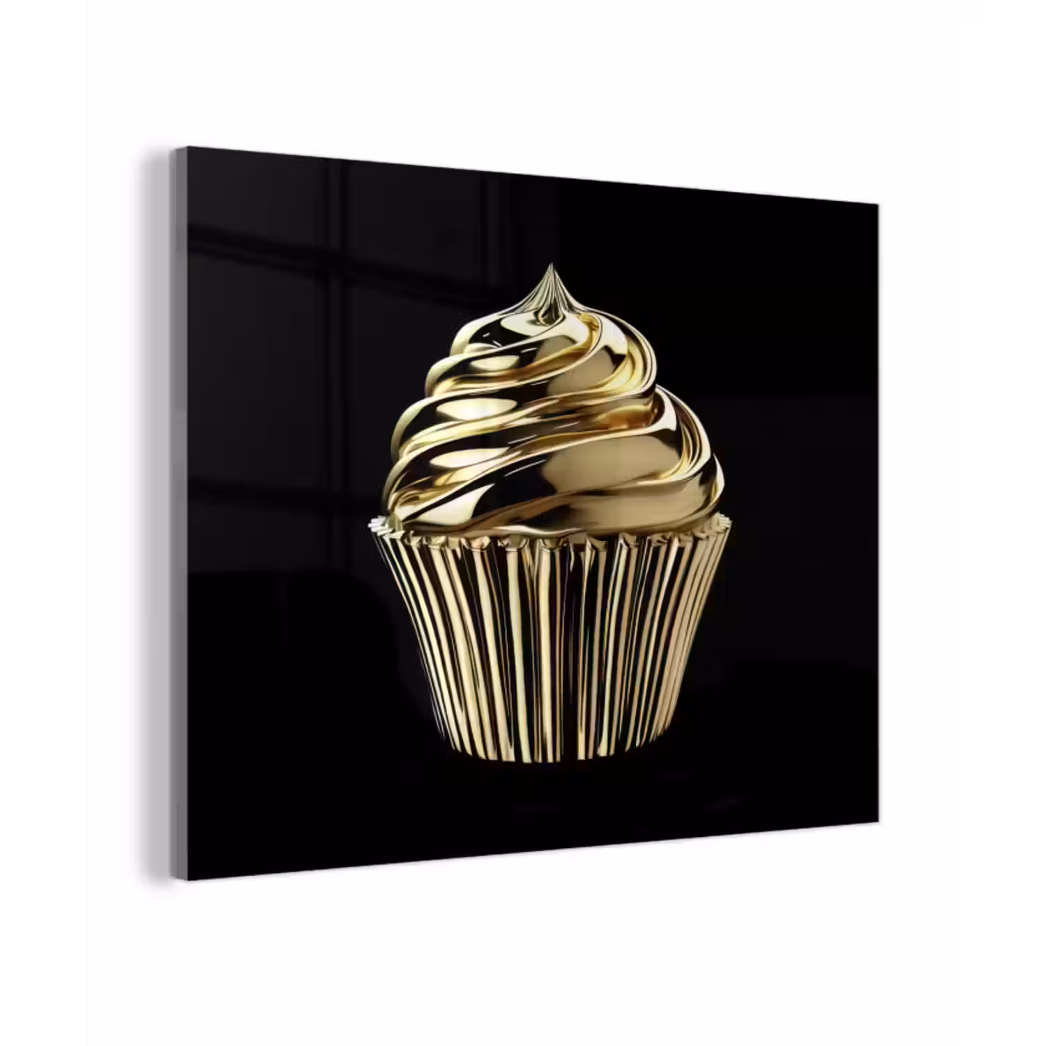 Glas schilderij - Cupcake - Eten - Goud - Zwart