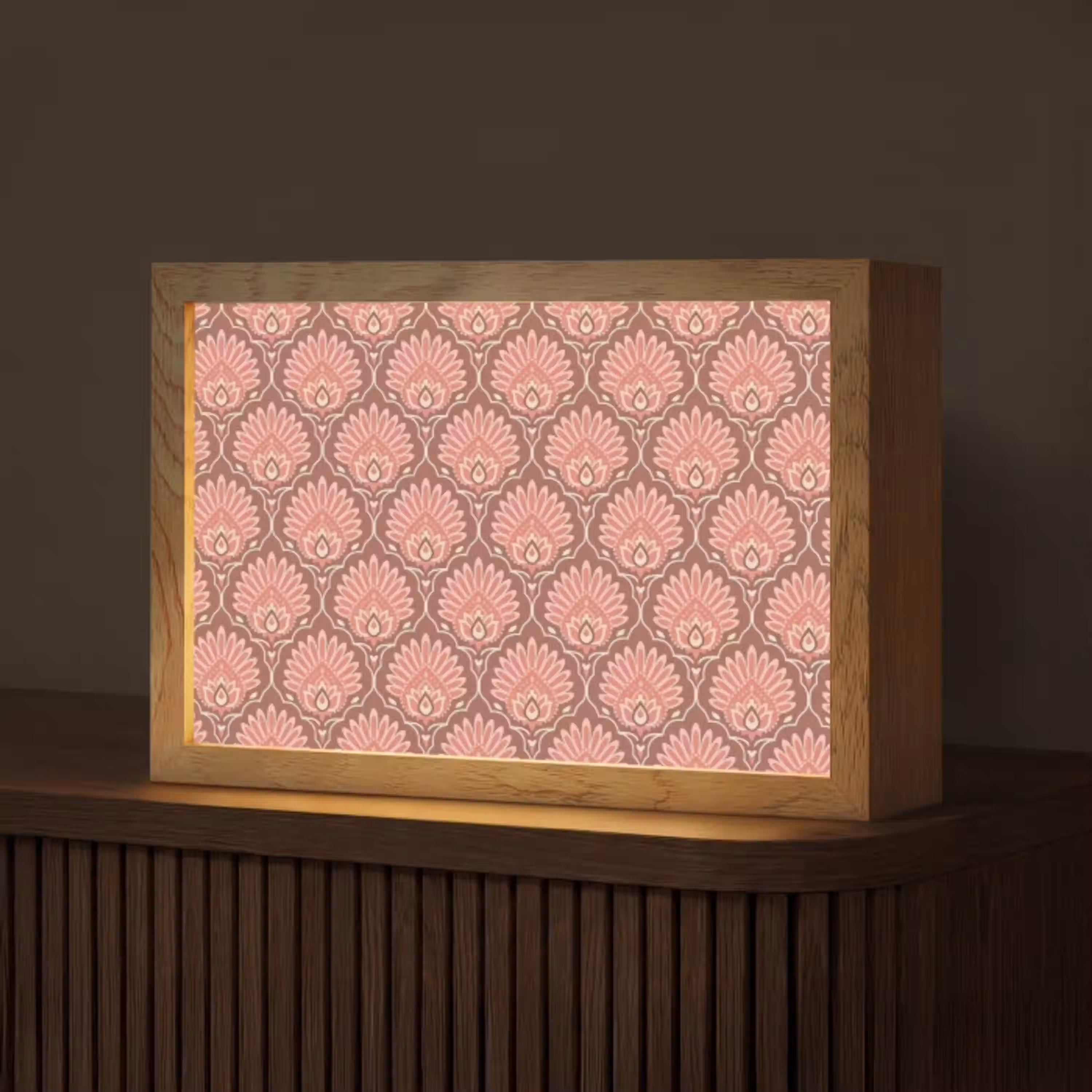 Waaiermotief - Patroon - Roze Light Box met kabel (Tafellamp) klein -z3d_website