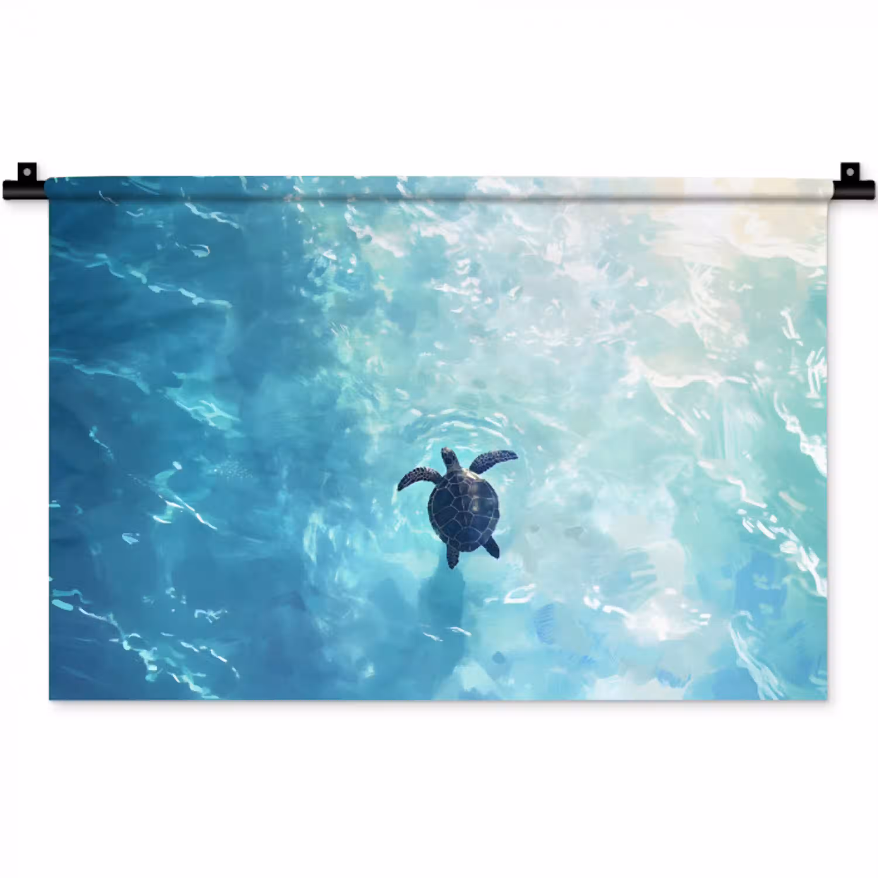 Schildpad - Zee - Blauw - Schittering Wandkleed katoen klein -zz3d