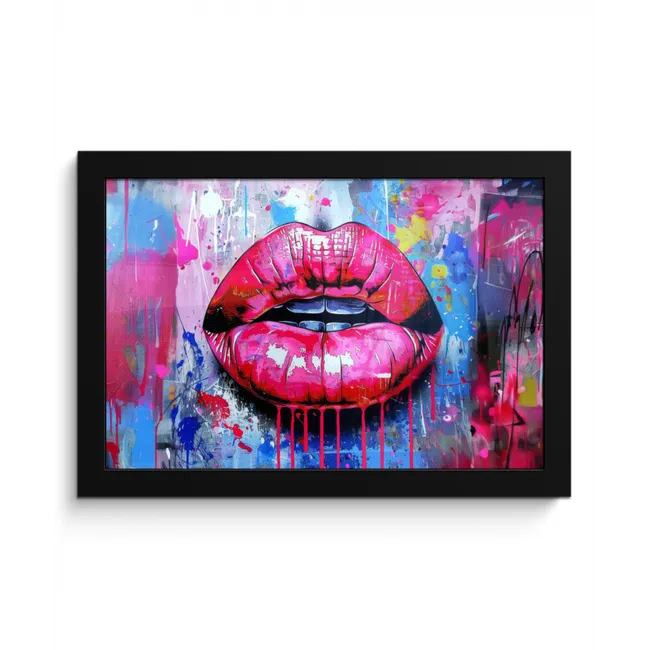 Graffiti - Lippen - Felroze - Geschilderd fotolijst zwart zonder passe partout klein -3d