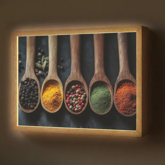 Houten - Lepels - Specerijen - Kruiden Light Box met batterij (Wandlamp) middel -z3d_website