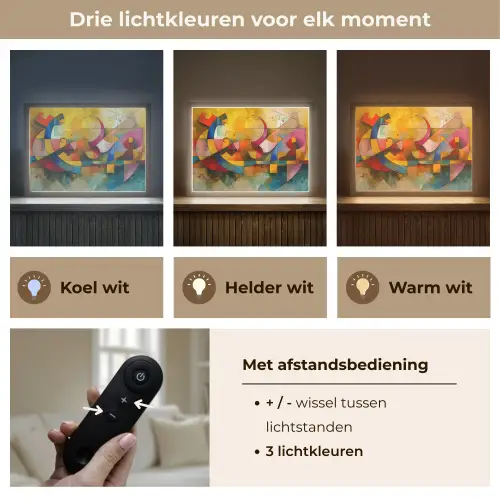 Kunst - Abstract - Aesthetic - Kleurrijk - Art Light Box met batterij (Wandlamp) middel -USP_lichtkleurNL