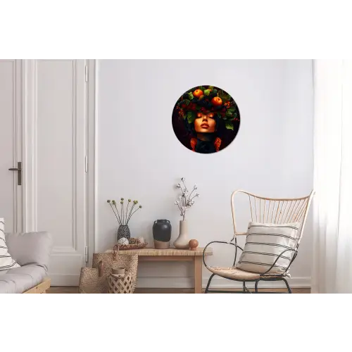 Vrouw - Zwart - Bessen - Bramen - Appels Wandcirkel aluminium klein -woonkamer