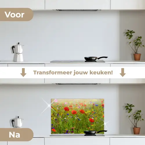 Lente - Bloemen - Rood - Klaproos - Gras - Groen keuken achterwand spatscherm klein -voor_na_NL