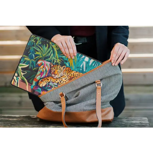 Luipaard - Kleurrijk - Tropisch laptophoes neopreen klein -tas