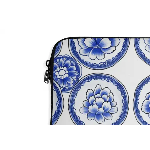 Cirkels - Bloemen - Blauw laptophoes neopreen klein 279 -detail