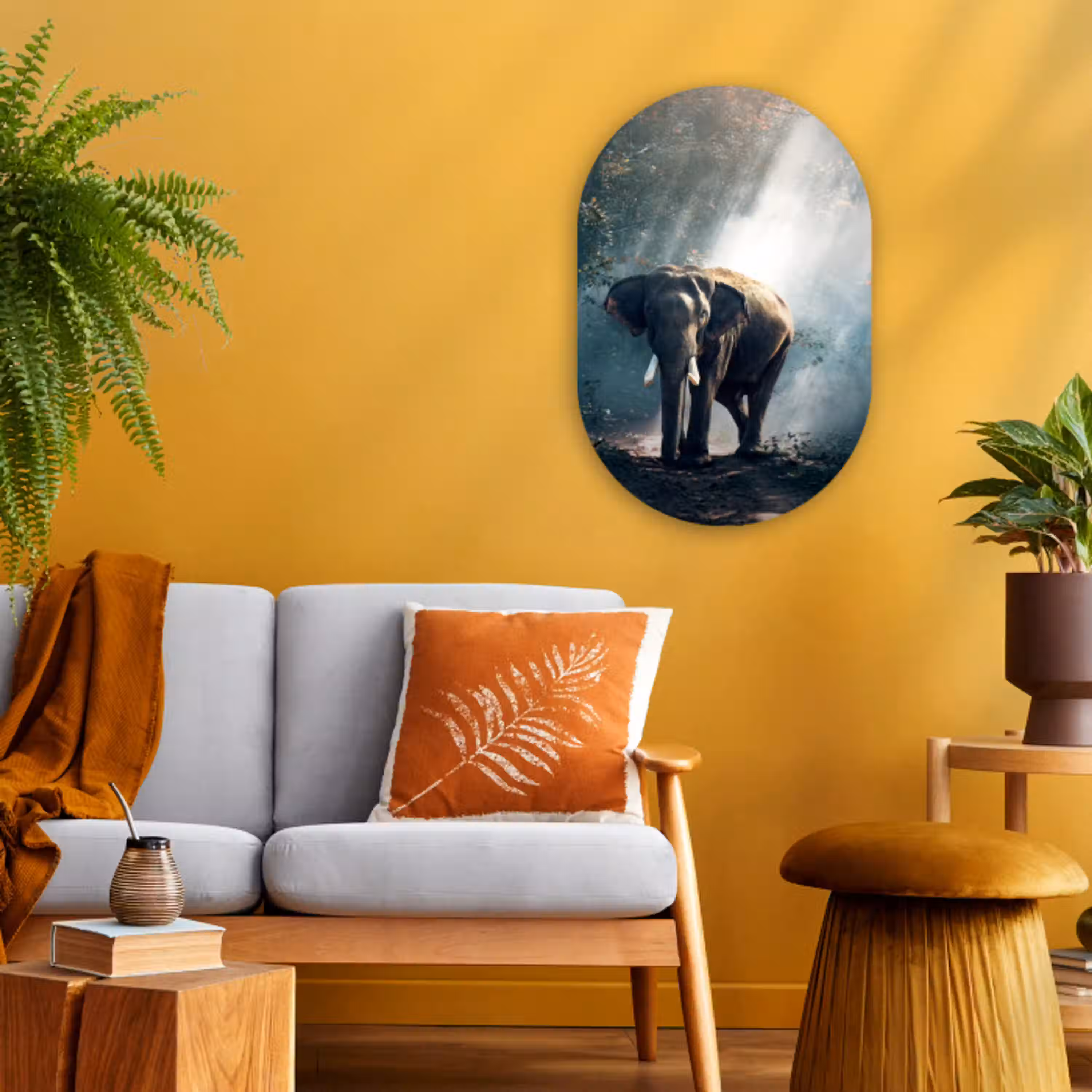 Olifant - Dieren - Licht - Bos - Natuur - Wilde dieren Wandcirkel Ovaal Forex klein -sfeer4