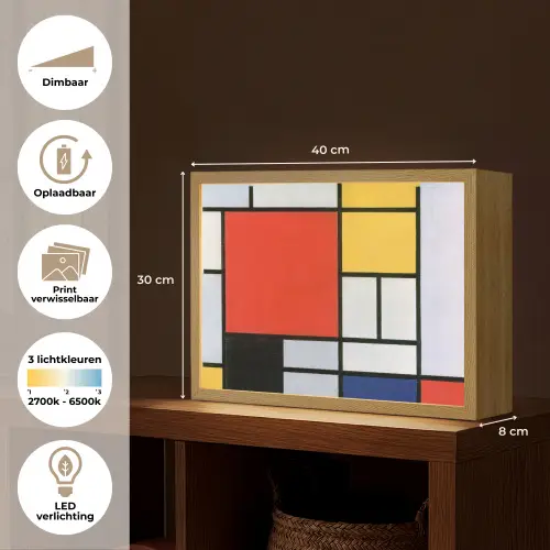 Kunst - Mondriaan - Oude meesters - Compositie 2 Light Box met batterij (Wandlamp) middel -USP_websiteoverzichtNL